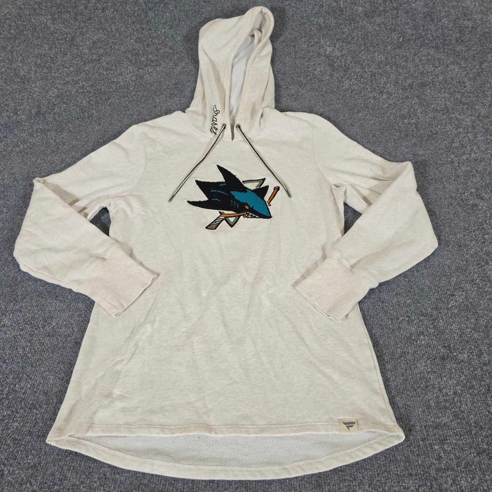 Fanatics NHL San Jose Sharks Womens Medium Cream Fleece Pullover Hoodie Logo